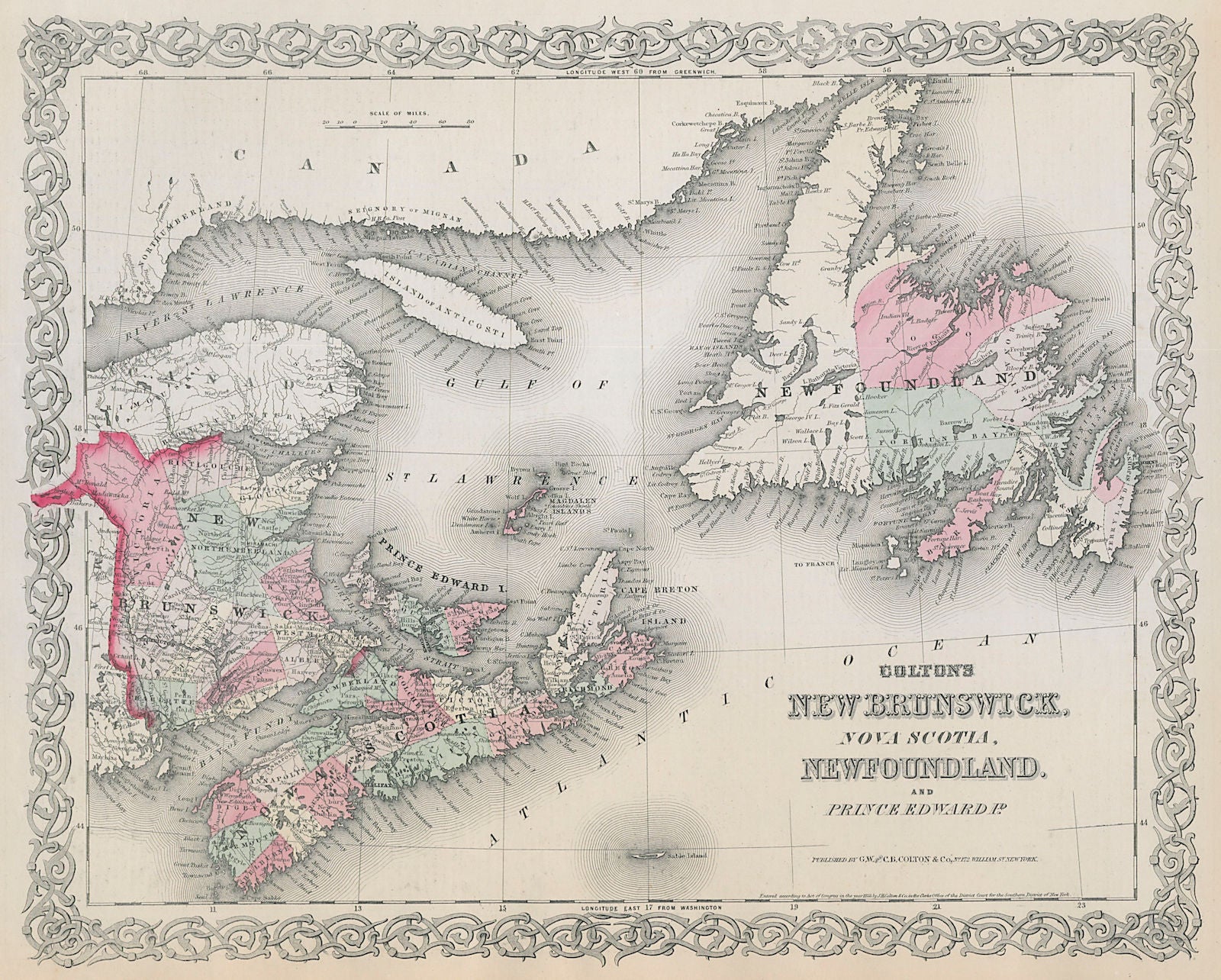Colton's New Brunswick, Nova Scotia, Newfoundland & Prince Edward Is. 1869 map